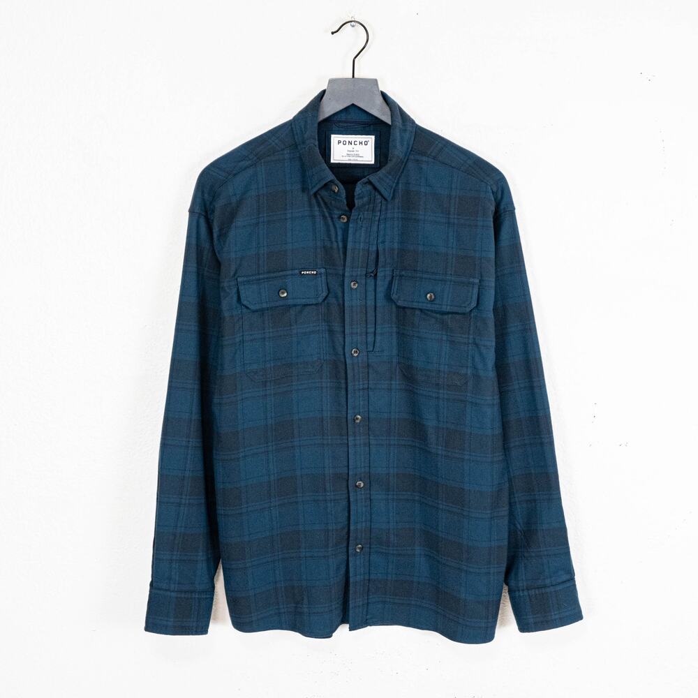 PONCHO The Cascade Midweight Performance Flannel Shirt Dark Blue Plaid M